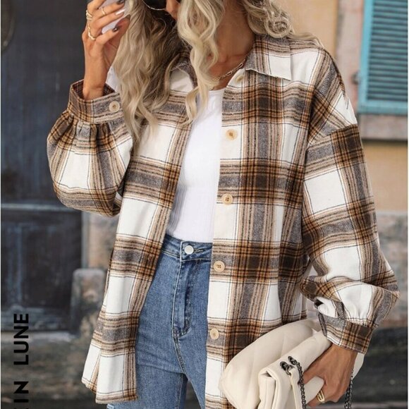 SHEIN Lune Plaid Drop Shoulder Coat Shacket Button Down Jacket - Size 4 - Picture 3 of 15